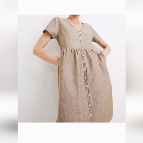 Madewell Alexandra Linen Blend Button Front Mini Dress. Size M - Picture 12 of 13